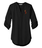 Delta Sigma Theta Embroidered Torch of Wisdom Tunic Blouse - Black [QUICK SHIP]