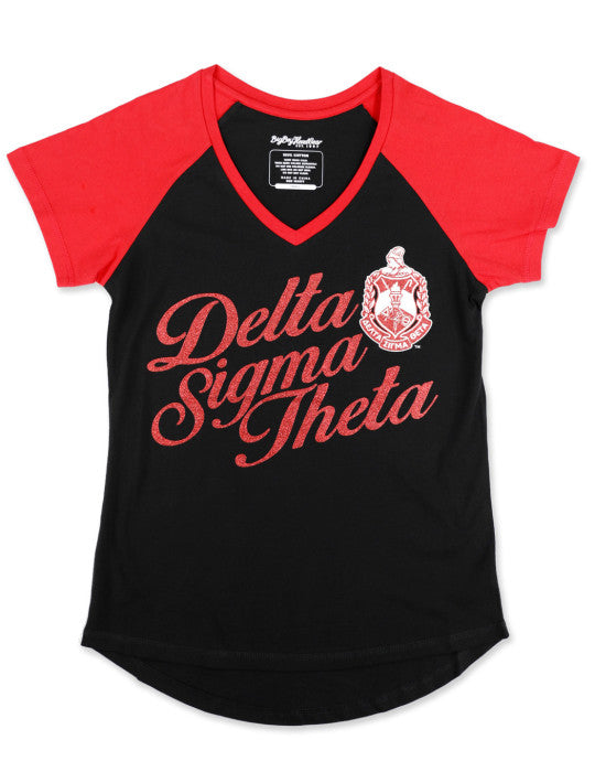 Delta Sigma Theta Glitter Print V-Neck T-Shirt